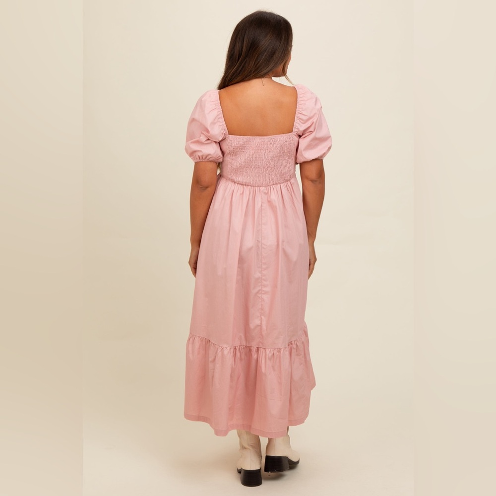 Pinkblush puff sleeve cotton ruffle trim midi dress nwot - Picture 4 of 6